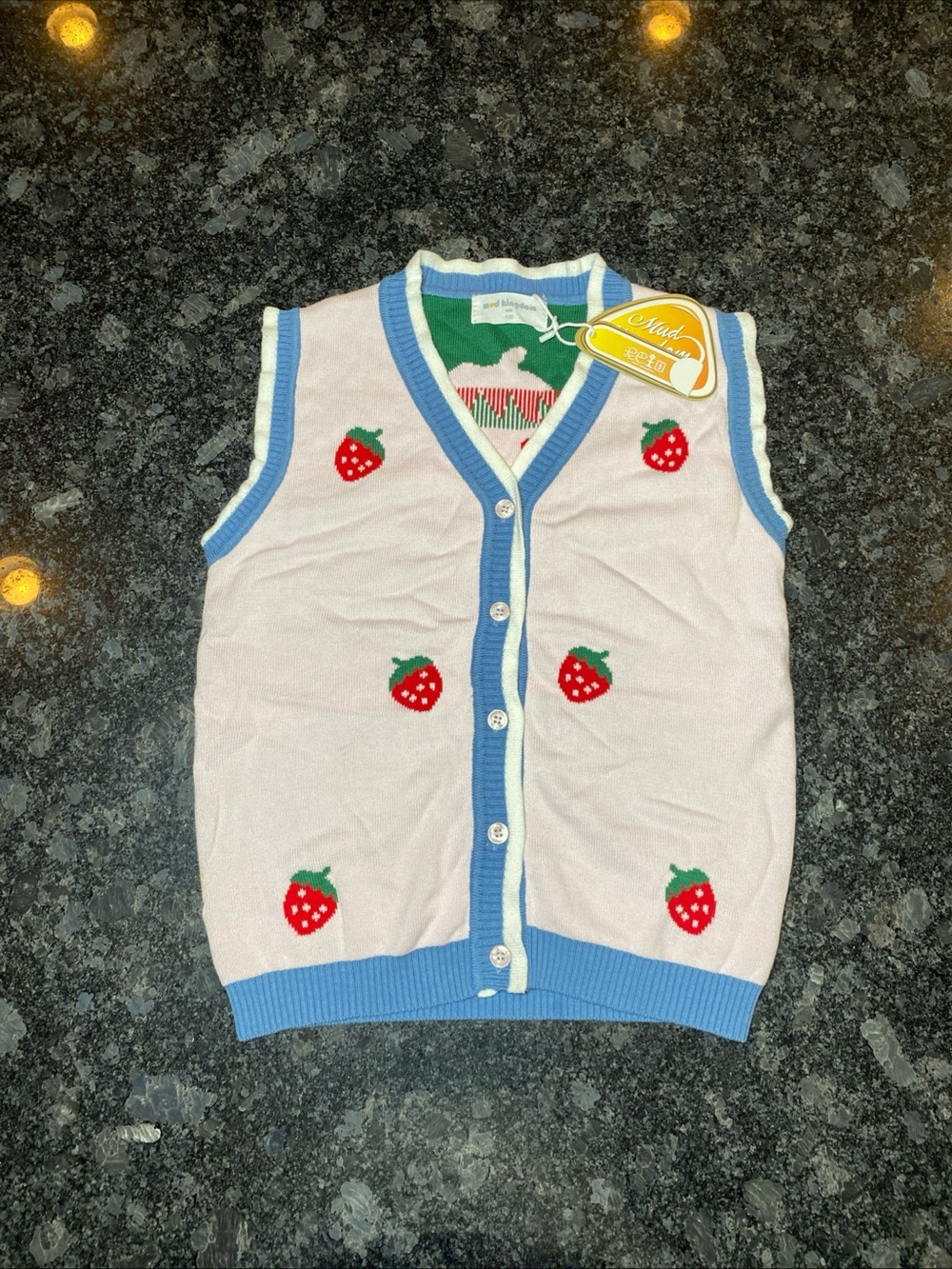 MUD KINGDOM Strawberry Button Up Vest Cotton Sz 120 Kids 6/8 NWT